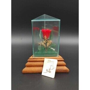 Vintage Lifesake Flowers Real Rose Glass Case Music Box Nadia's Theme